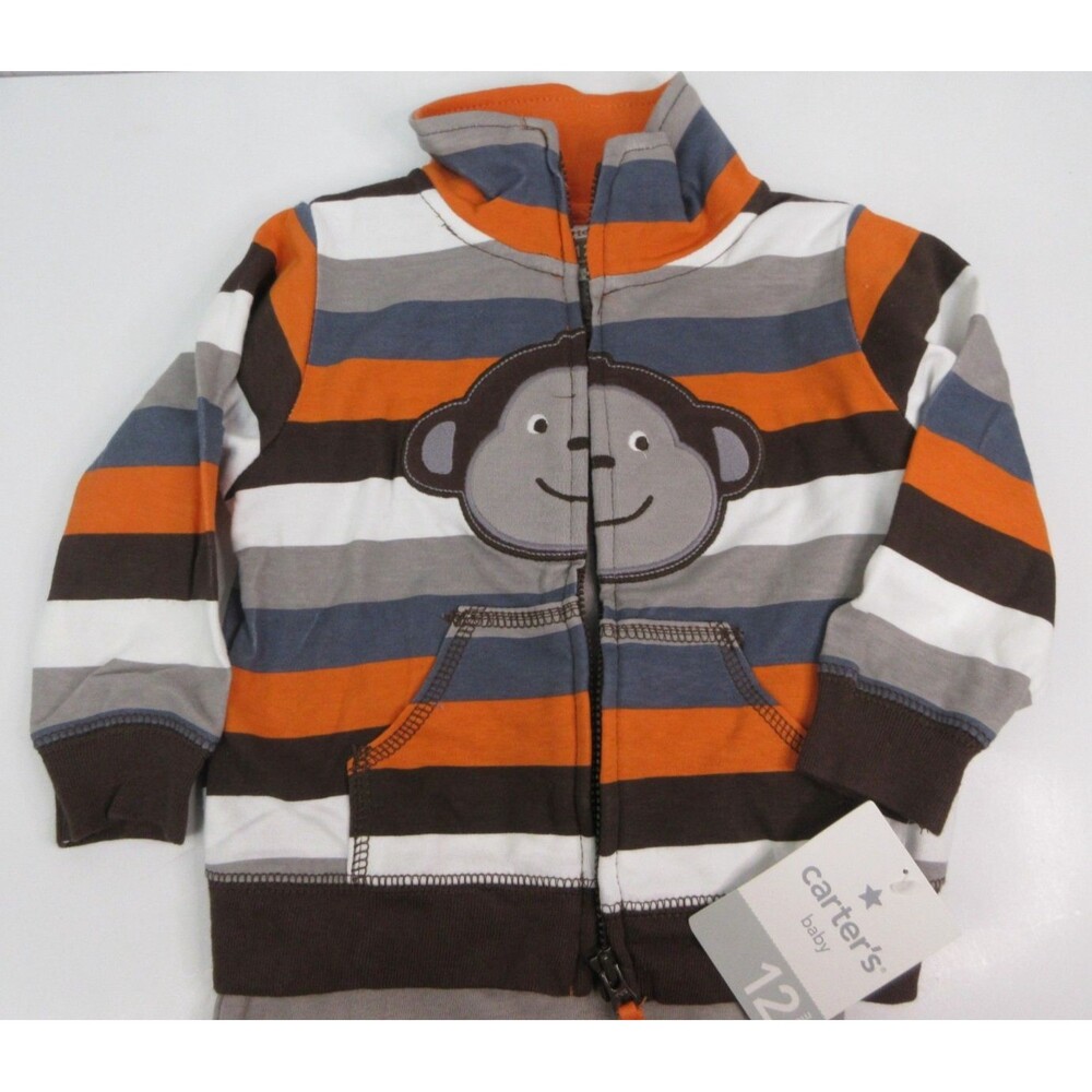 Carter's Baby Boy Monkey Striped Zip Jacket & Bodysuit 2 Pieces 12 months